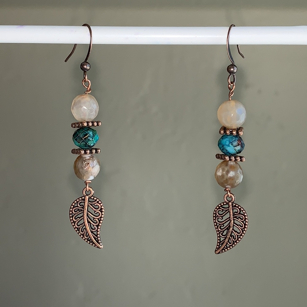 Black Fire Agate and Emerald (green) Earrings
